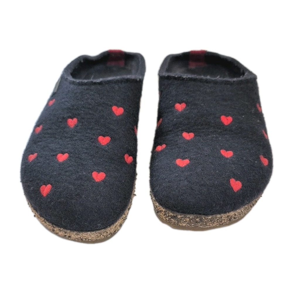 Haflinger Grizzly Cuoricino Mules Clogs Wool Felt Hearts Navy Blue 39 (8.5-9) - Picture 3 of 6